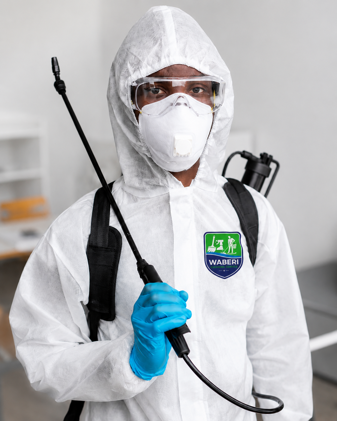 Waberi fumigation specialist in full protective PPE gear